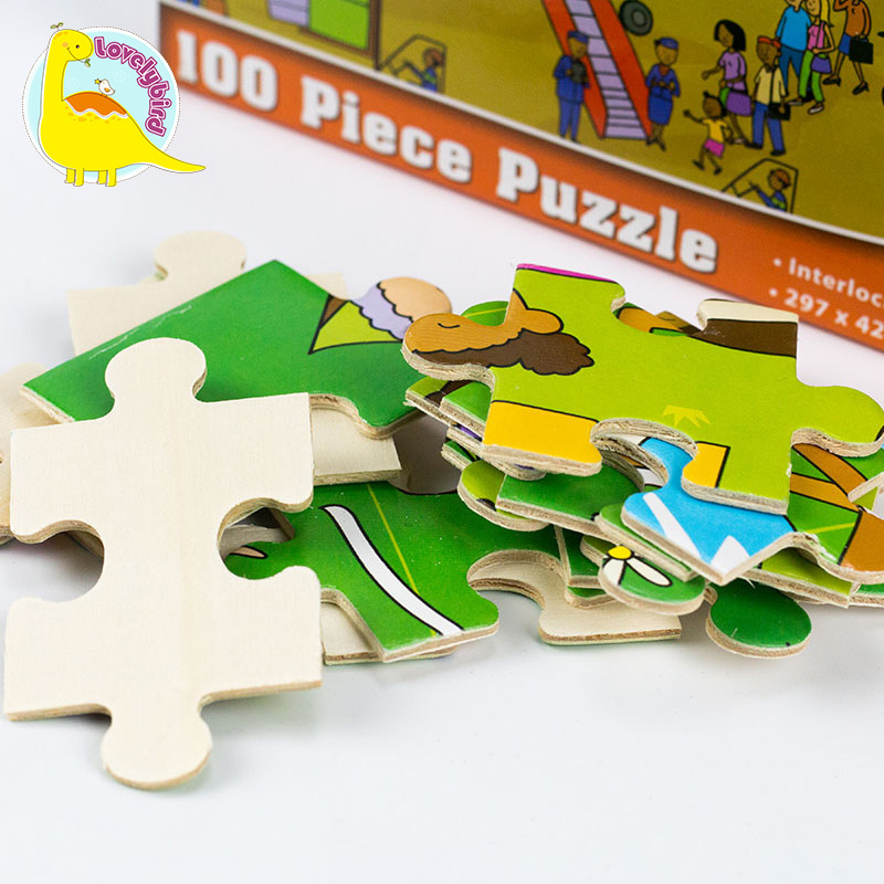 100pc Educational with Poster Wooden Puzzle for Kids
